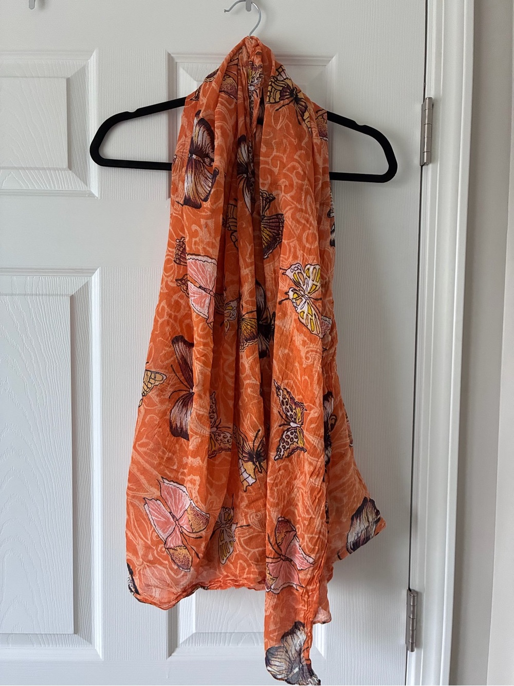 Source Unknown Orange Butterfly Print Wrap Scarf